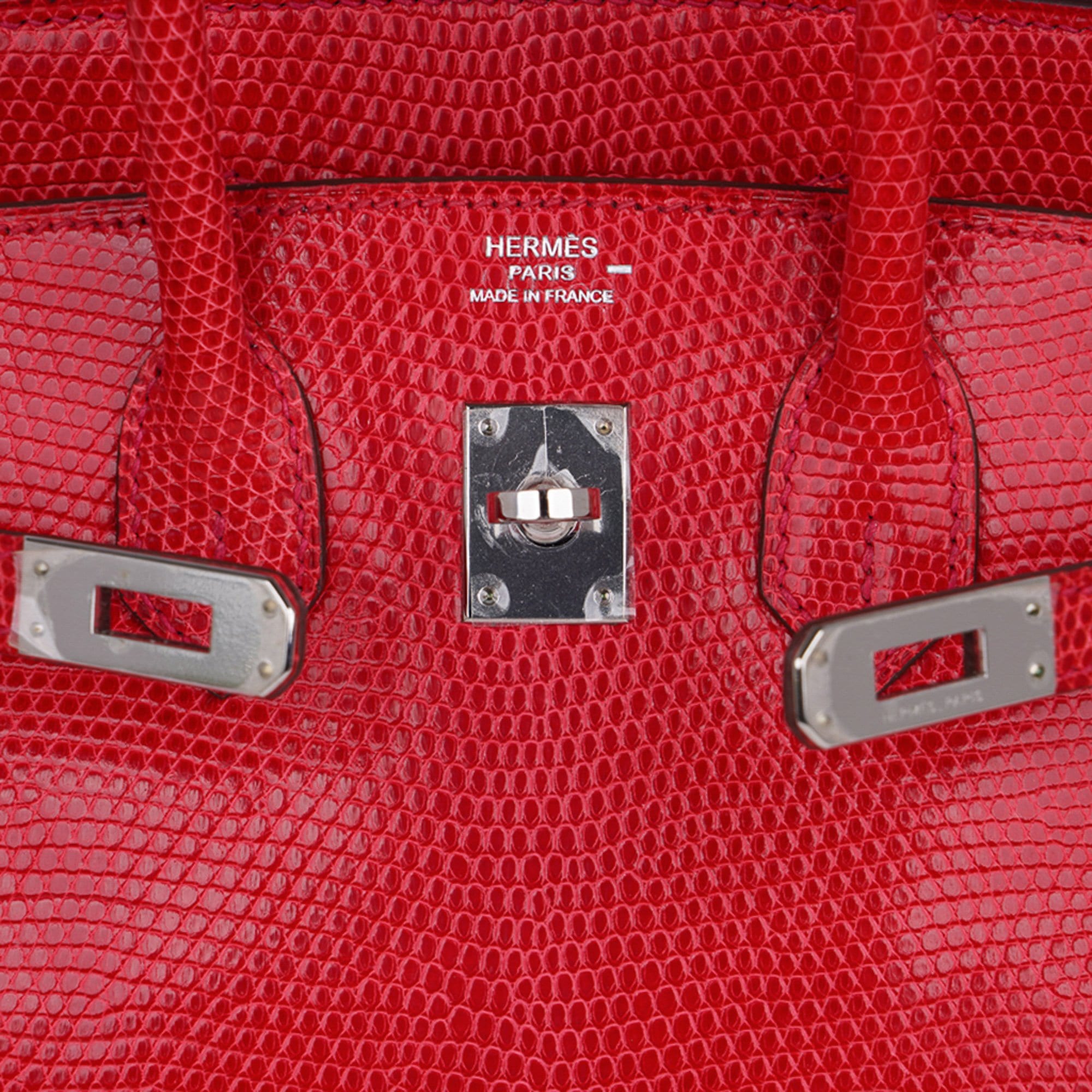 Hermès Birkin 25 Rouge Exotic Lizard with Palladium Hardware – Limited Edition Hermes Limited Edition Birkin 25 Bag Rouge Exotic Lizard with Palladium Hardware - view 7