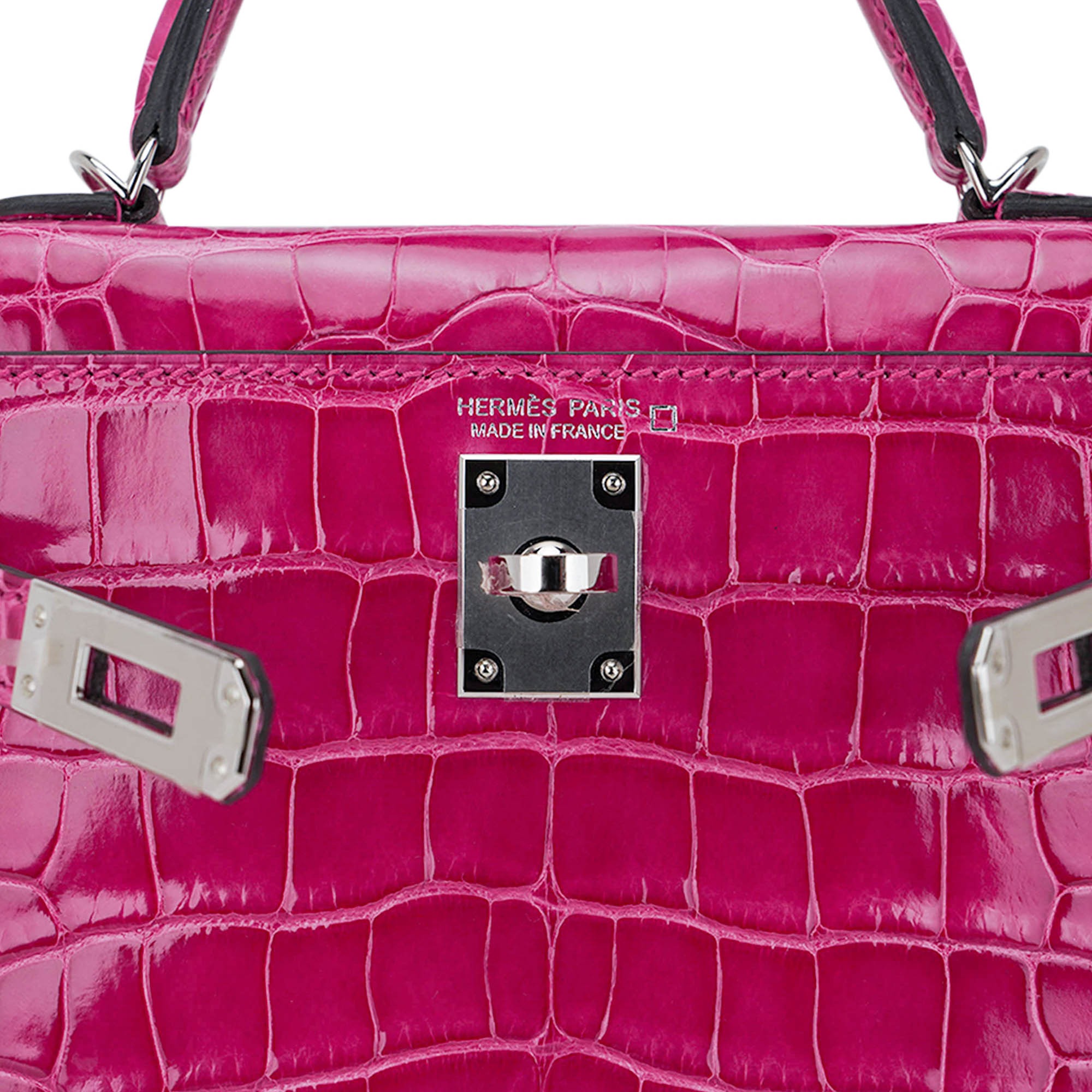 Hermès Mini Kelly 20 Sellier Rose Scheherazade Alligator Palladium Hardware – Limited Edition Hermes Limited Edition Mini Kelly 20 Sellier Rose Scheherazade Alligator Bag Palladium Hardware - view 6