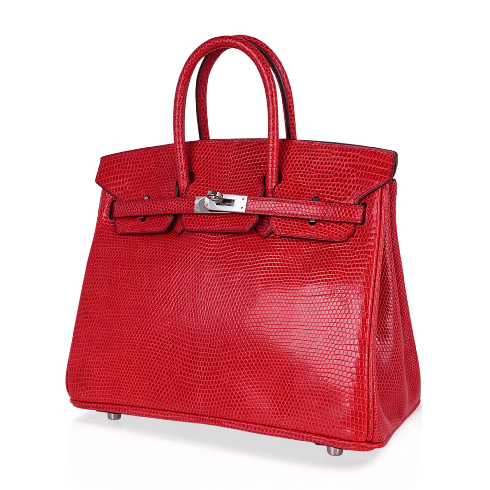 Hermès Birkin 25 Rouge Exotic Lizard with Palladium Hardware – Limited Edition Hermes Limited Edition Birkin 25 Bag Rouge Exotic Lizard with Palladium Hardware - view 4