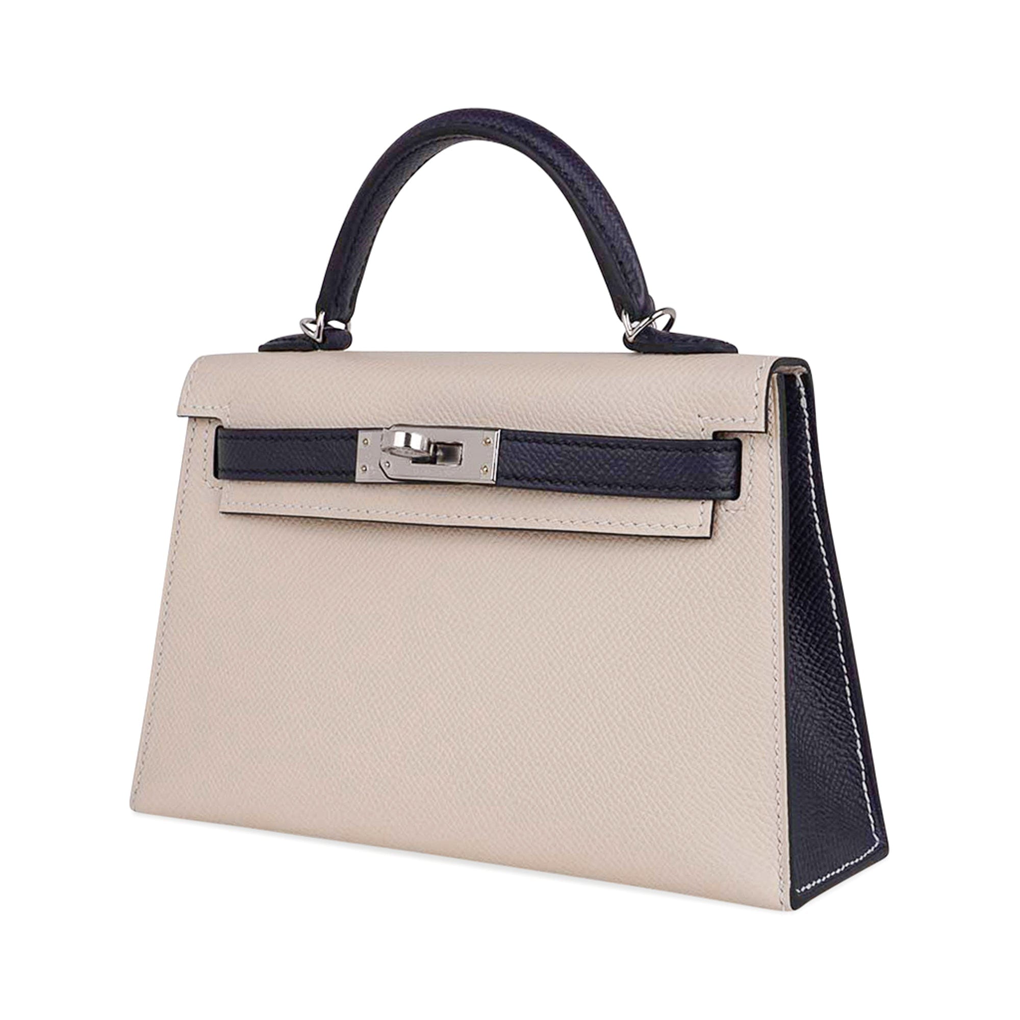 Hermès Special Order HSS Mini Kelly 20 Sellier Craie and Blue Indigo Epsom Leather with Palladium Hardware Hermes Special Order HSS Mini Kelly 20 Bag Sellier Craie & Blue Indigo Epsom Leather with Palladium Hardware - view 4