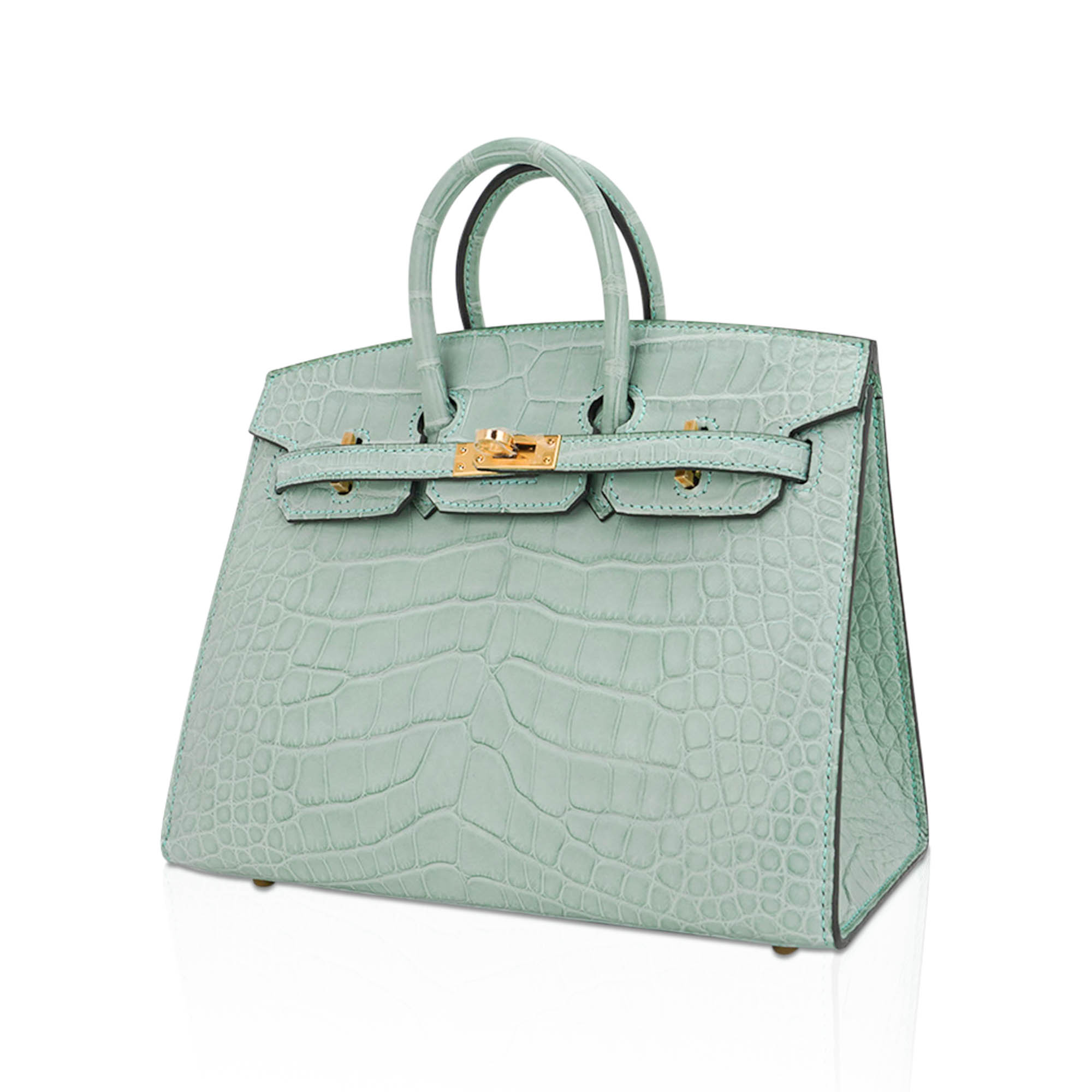 Hermès Birkin 20 Sellier Vert D’Eau Matte Alligator with Gold Hardware – Limited Edition Hermes Limited Edition Birkin 20 Sellier Bag Vert D’Eau Matte Alligator with Gold Hardware - view 4