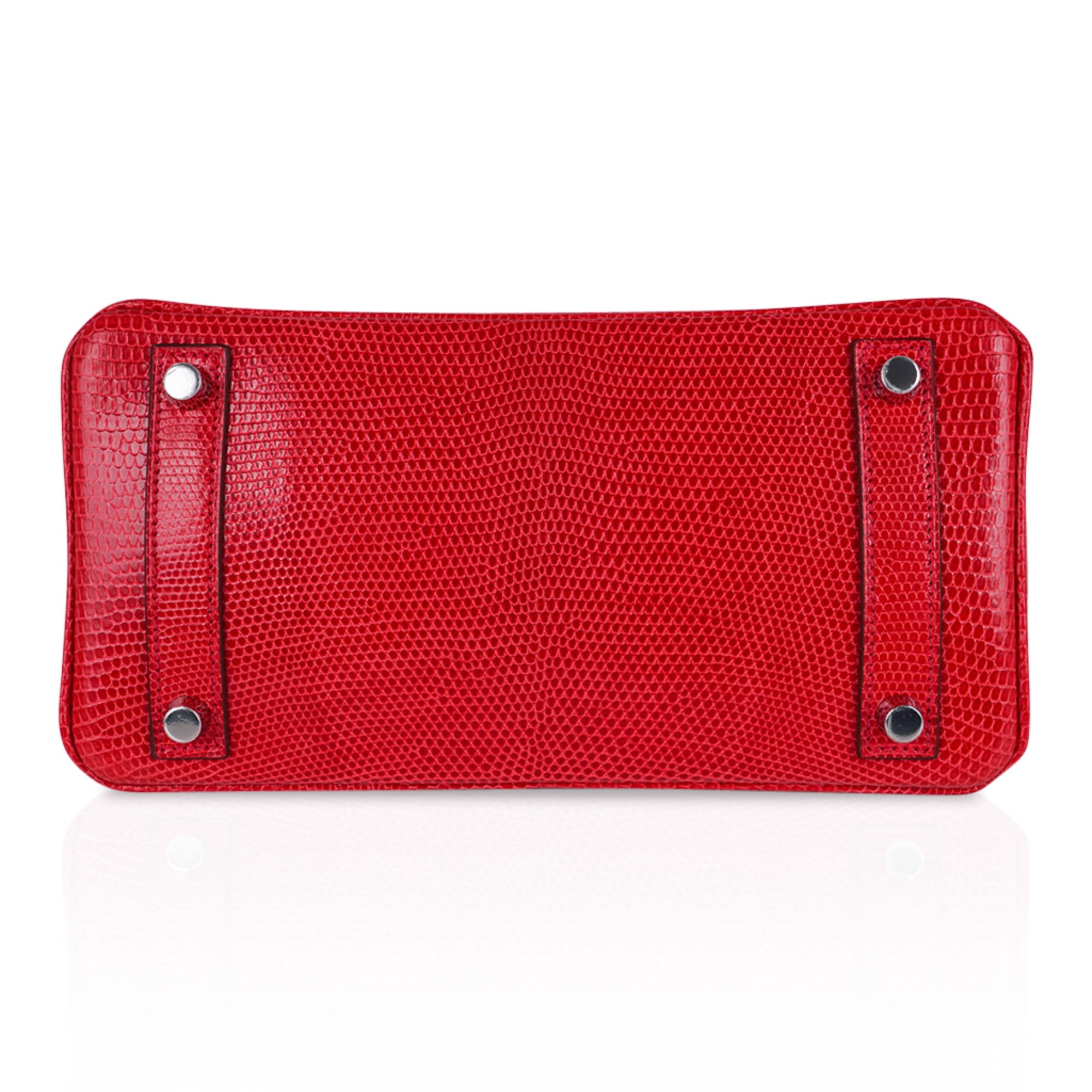 Hermès Birkin 25 Rouge Exotic Lizard with Palladium Hardware – Limited Edition Hermes Limited Edition Birkin 25 Bag Rouge Exotic Lizard with Palladium Hardware - view 10