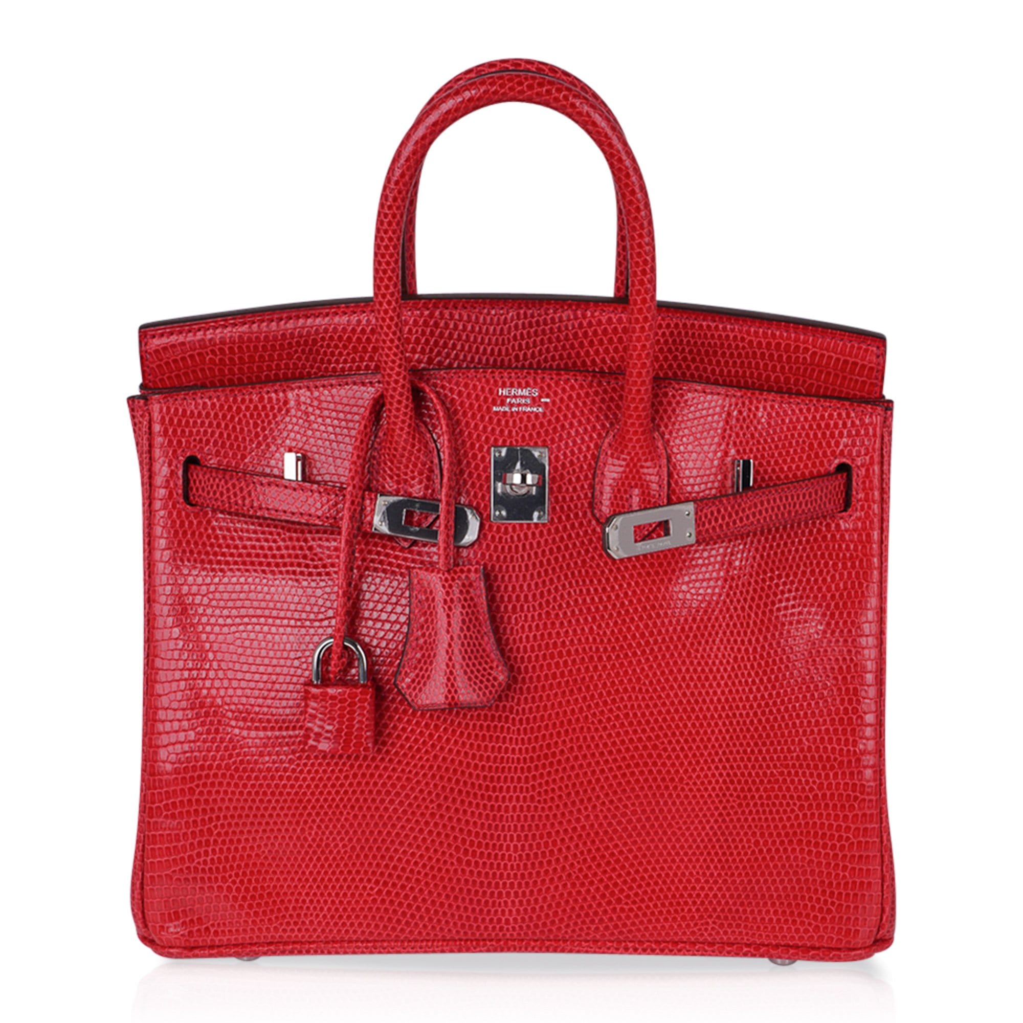 Hermès Birkin 25 Rouge Exotic Lizard with Palladium Hardware – Limited Edition Hermes Limited Edition Birkin 25 Bag Rouge Exotic Lizard with Palladium Hardware - view 3