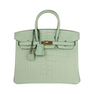 Home Hermes Birkin 25 Bag Vert D’Eau Matte Alligator Gold Hardware Limited Edition