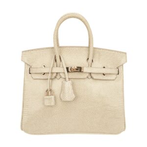 Hermes Limited Edition Vintage Birkin 25 Bag Blanc Casse Lizard with Gold Hardware