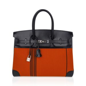 Hermes Birkin 35 Bag Potamus Toile / Box Limited Edition Palladium Hardware