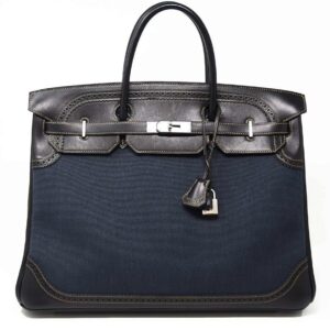 Hermes Birkin 40 Ghillies Denim Fonce Toile / Black Evercalf Bag Limited Edition