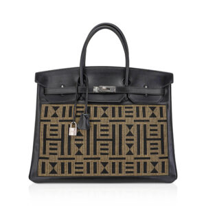Hermes Limited Edition Vintage Horizons Birkin 40 Black Box Leather with Gold Embroidered Toile