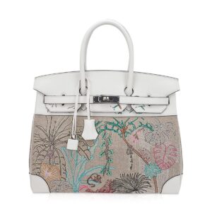 Hermes Limited Edition Birkin 35 Bag Faubourg Tropical Embroidered Toile