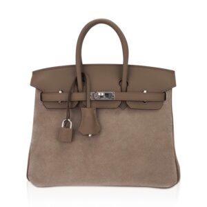 Hermes Limited Edition Birkin 25 Grizzly Bag Gris Caillou Etoupe Swift Leather