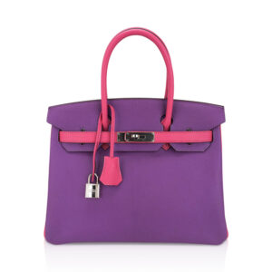Hermes Special Order HSS Birkin 30 Bag Parme and Rose Shocking Chevre Leather with Palladium Hardware