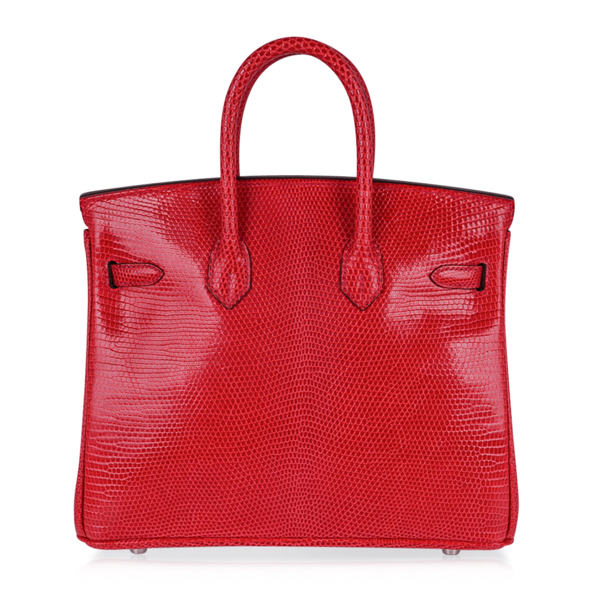 Hermès Birkin 25 Rouge Exotic Lizard with Palladium Hardware – Limited Edition Hermes Limited Edition Birkin 25 Bag Rouge Exotic Lizard with Palladium Hardware - view 9