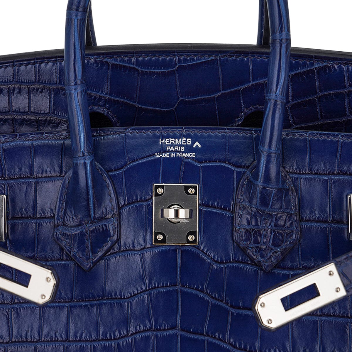 Hermès Birkin 25 Sellier Indigo Aizome Porosus Crocodile with Palladium Hardware – Limited Edition Hermes Limited Edition Birkin 25 Bag Sellier Indigo Aizome Porosus Crocodile with Palladium Hardware - view 8