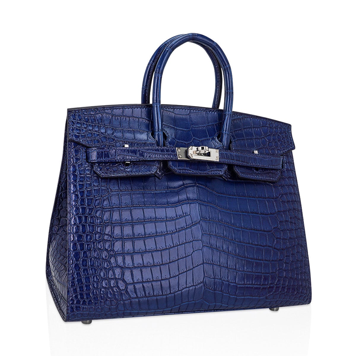 Hermès Birkin 25 Sellier Indigo Aizome Porosus Crocodile with Palladium Hardware – Limited Edition Hermes Limited Edition Birkin 25 Bag Sellier Indigo Aizome Porosus Crocodile with Palladium Hardware - view 2