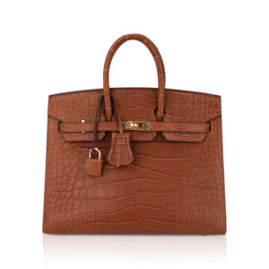 Hermes Birkin Sellier 25 Bag Gold Matte Alligator with Gold Hardware