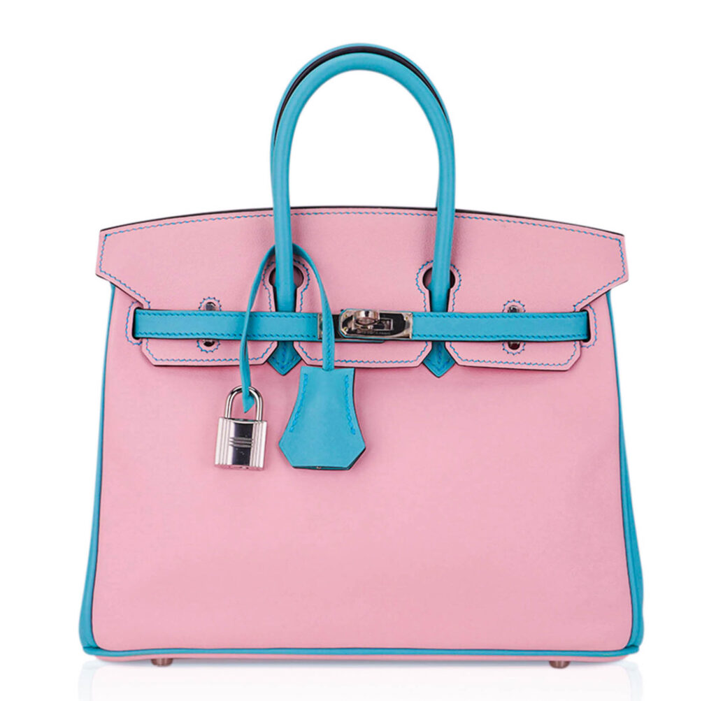 Hermes Birkin 25 HSS Rose Sakura Blue Atoll Swift Palladium Rare Special Order Bag