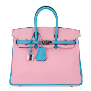 Hermes Birkin 25 HSS Rose Sakura Blue Atoll Swift Palladium Rare Special Order Bag
