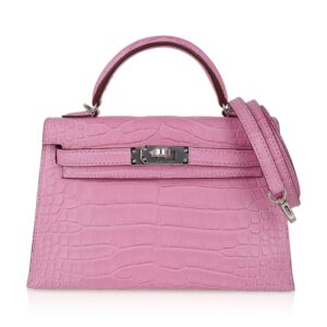 Home Hermes Kelly 20 Mini Sellier Bag 5P Pink Matte Alligator Palladium Limited Edition