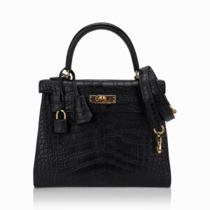 Hermes Kelly 25 Retourne Bag Black Matte Alligator with Gold Hardware