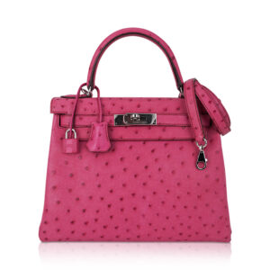 Hermes Kelly 25 Retourne Bag Fuchsia Ostrich with Palladium Hardware