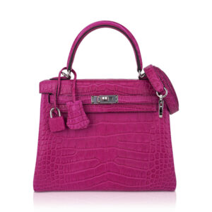 Hermes Kelly 25 Retourne Bag Rose Scheherazade Matte Alligator with Palladium Hardware