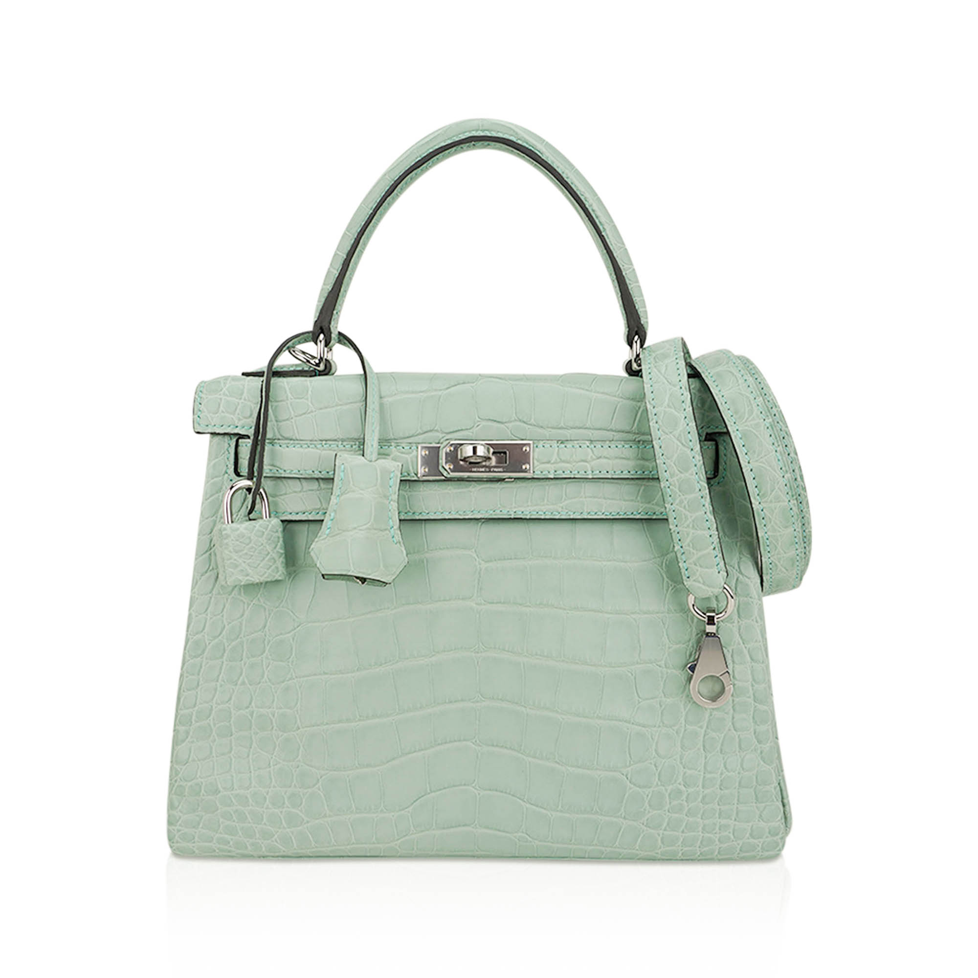 Hermès Kelly 25 Retourne Vert D’Eau Matte Alligator with Palladium Hardware Hermes Kelly 25 Retourne Bag Vert d’Eau Matte Alligator with Palladium Hardware