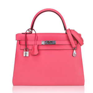 Hermes Kelly 32 Rose Azalee Evercolor Leather Palladium Hardware
