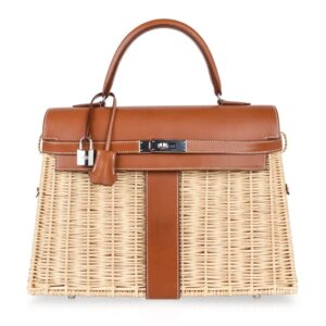 Home Hermes Kelly 35 Bag Picnic Wicker / Osier Palladium Hardware Limited Edition