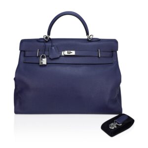 Home Hermes Kelly 50 Voyage Blue De Malte Bag Palladium Hardware Novillo Leather Limited Edition