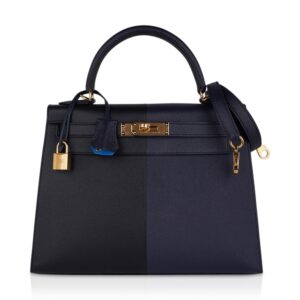 Home Hermes Kelly Casaque 28 Bag Black / Bleu Indigo Sellier Limited Edition