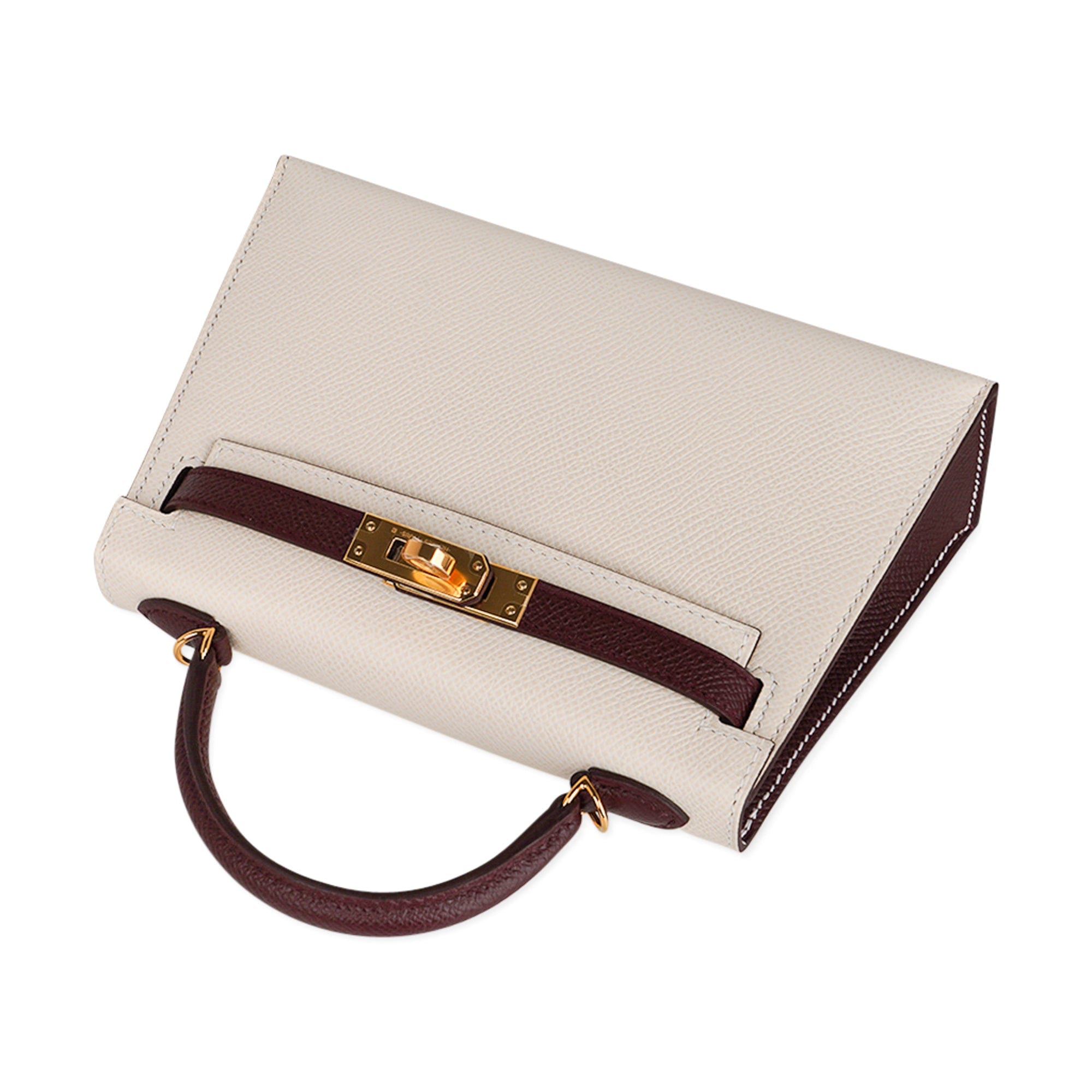 Hermès Special Order HSS Mini Kelly 20 Sellier Nata and Bordeaux Epsom Leather with Gold Hardware Hermes Special Order HSS Mini Kelly 20 Sellier Bag Nata & Bordeaux Epsom Leather with Gold Hardware - view 6
