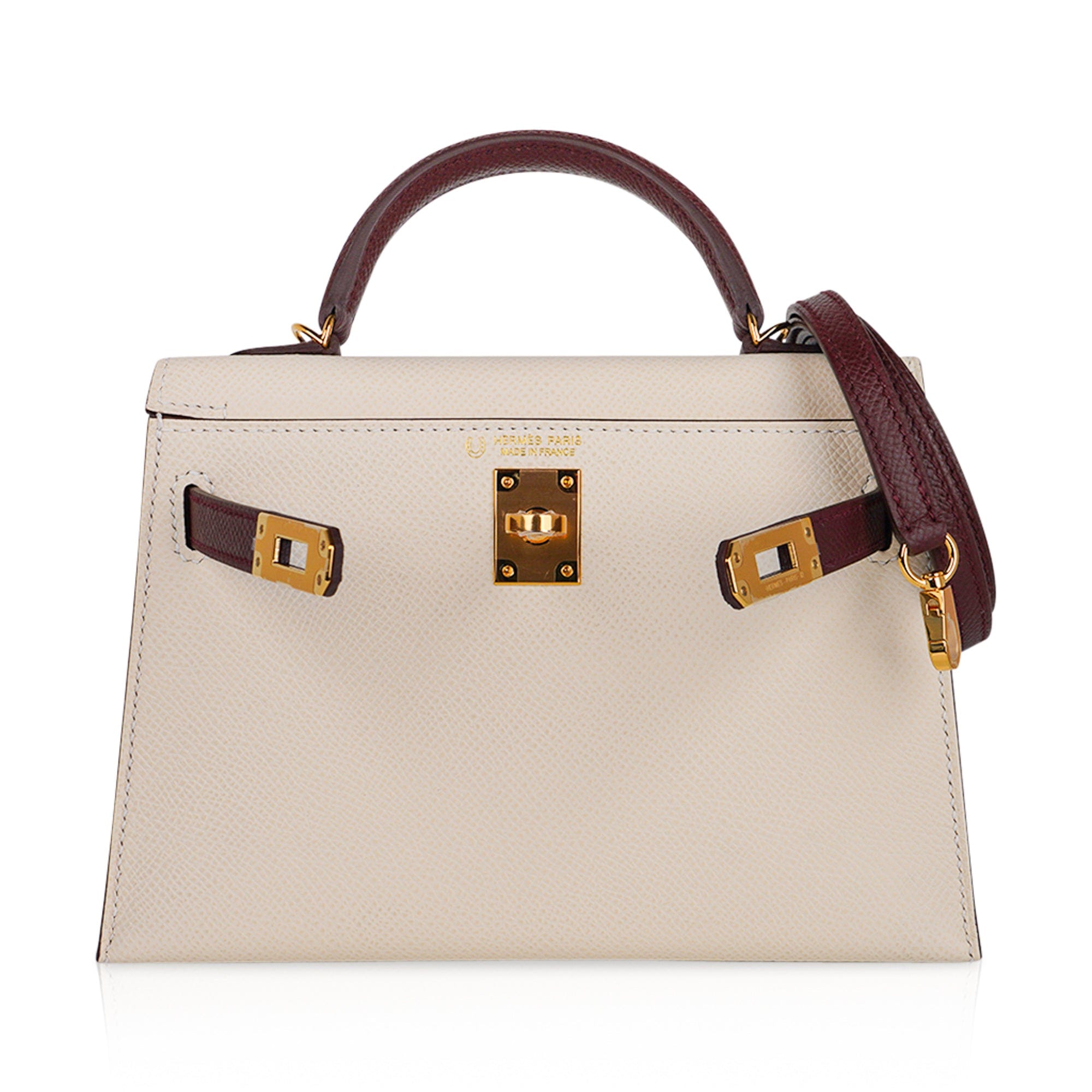 Hermès Special Order HSS Mini Kelly 20 Sellier Nata and Bordeaux Epsom Leather with Gold Hardware Hermes Special Order HSS Mini Kelly 20 Sellier Bag Nata & Bordeaux Epsom Leather with Gold Hardware - view 8