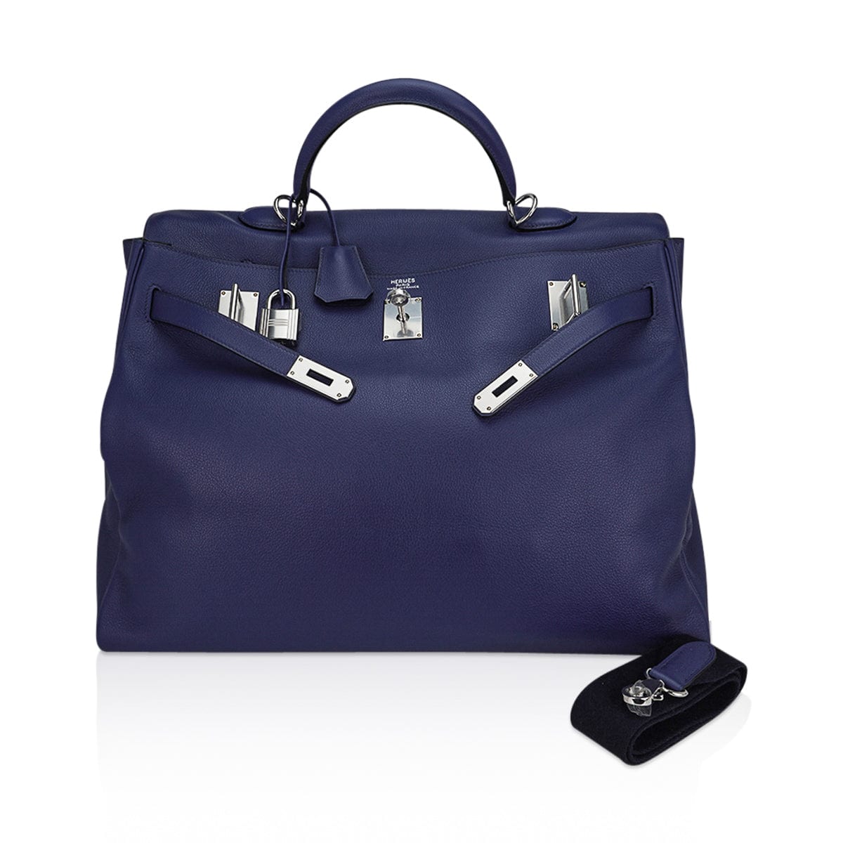 Hermès Kelly 50 Voyage Blue de Malte Palladium Hardware Novillo Leather – Limited Edition Hermes Kelly 50 Voyage Blue De Malte Bag Palladium Hardware Novillo Leather Limited Edition - view 3
