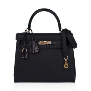 Hermes Kelly Touch 25 Retourne Bag Black Lizard / Togo Permabrass Hardware