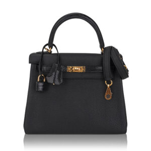 Hermes Kelly Touch 25 Retourne Bag Black Lizard Togo Leather Gold Hardware