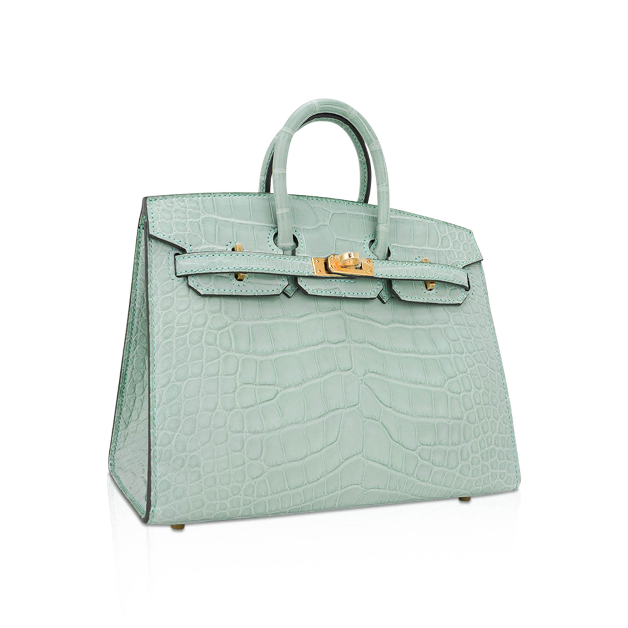 Hermès Birkin 20 Sellier Vert D’Eau Matte Alligator with Gold Hardware – Limited Edition Hermes Limited Edition Birkin 20 Sellier Bag Vert D’Eau Matte Alligator with Gold Hardware - View 2