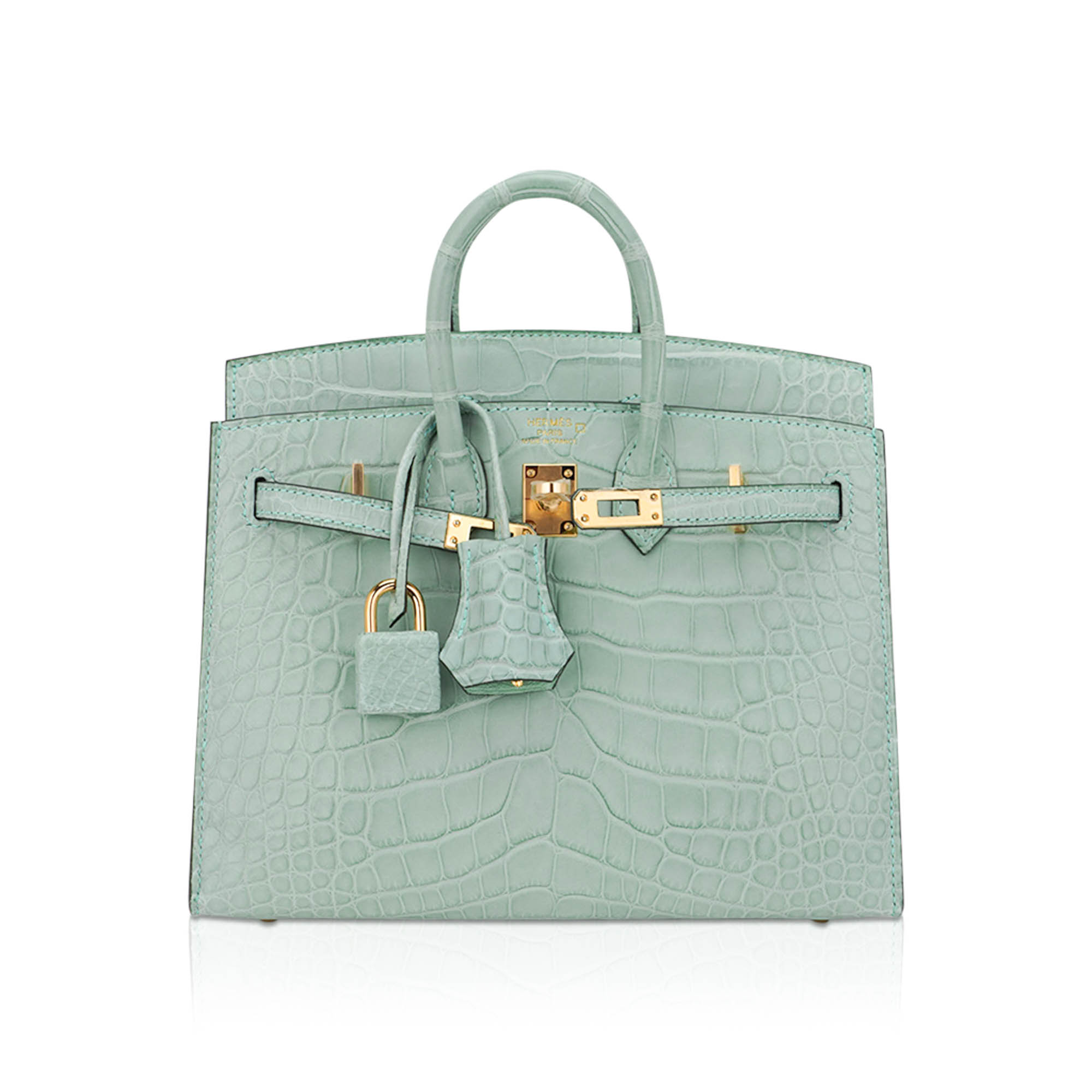 Hermès Birkin 20 Sellier Vert D’Eau Matte Alligator with Gold Hardware – Limited Edition Hermes Limited Edition Birkin 20 Sellier Bag Vert D’Eau Matte Alligator with Gold Hardware - View 3