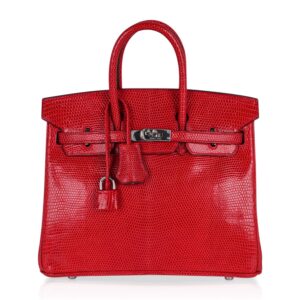 Hermes Limited Edition Birkin 25 Bag Rouge Exotic Lizard with Palladium Hardware