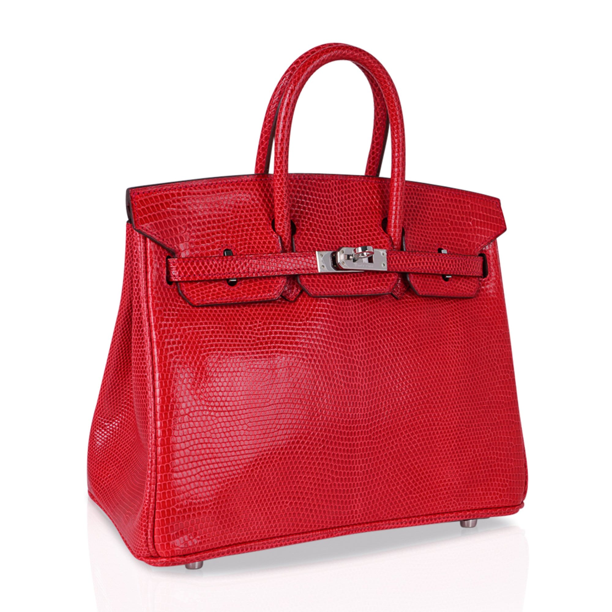 Hermès Birkin 25 Rouge Exotic Lizard with Palladium Hardware – Limited Edition Hermes Limited Edition Birkin 25 Bag Rouge Exotic Lizard with Palladium Hardware - View 2