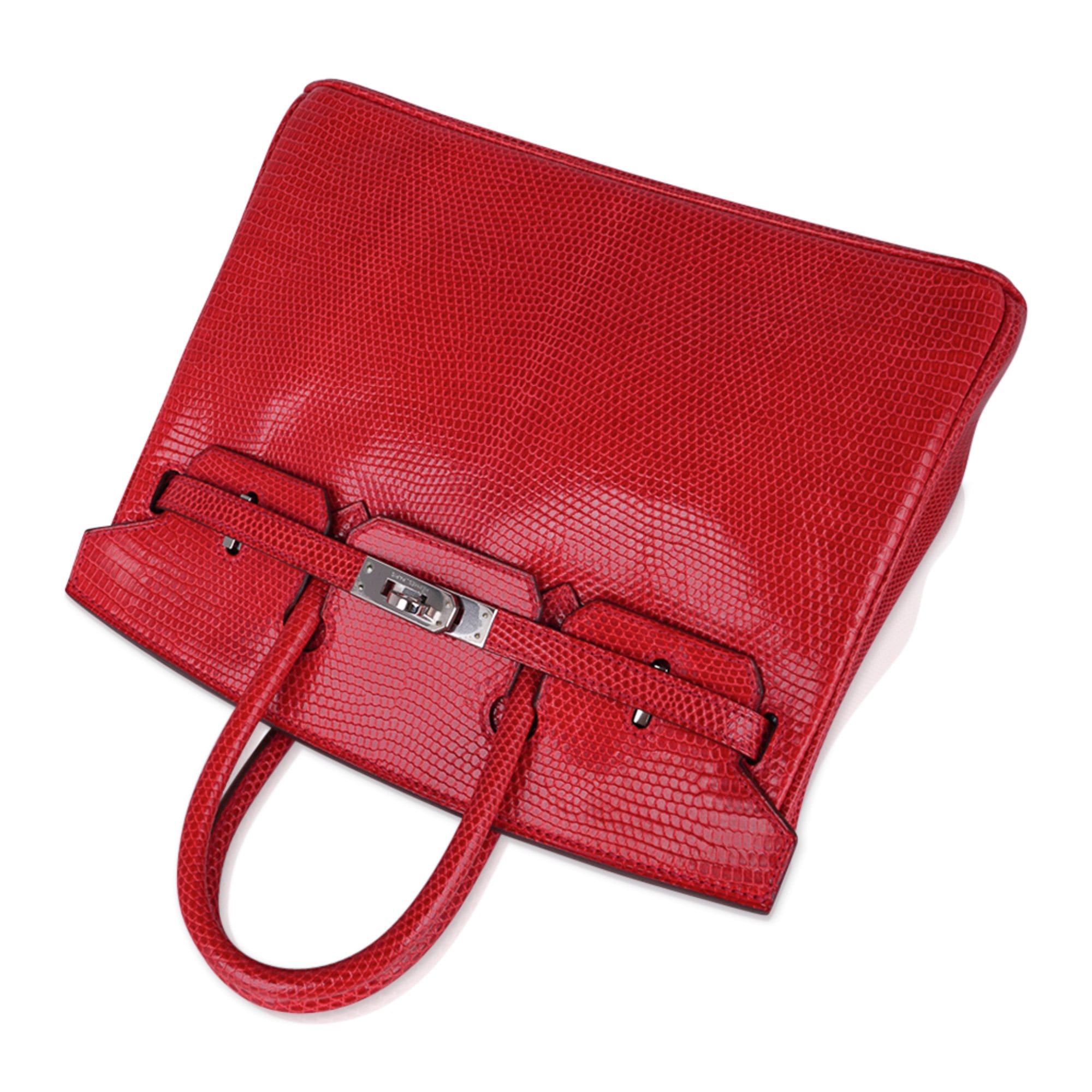 Hermès Birkin 25 Rouge Exotic Lizard with Palladium Hardware – Limited Edition Hermes Limited Edition Birkin 25 Bag Rouge Exotic Lizard with Palladium Hardware - View 8