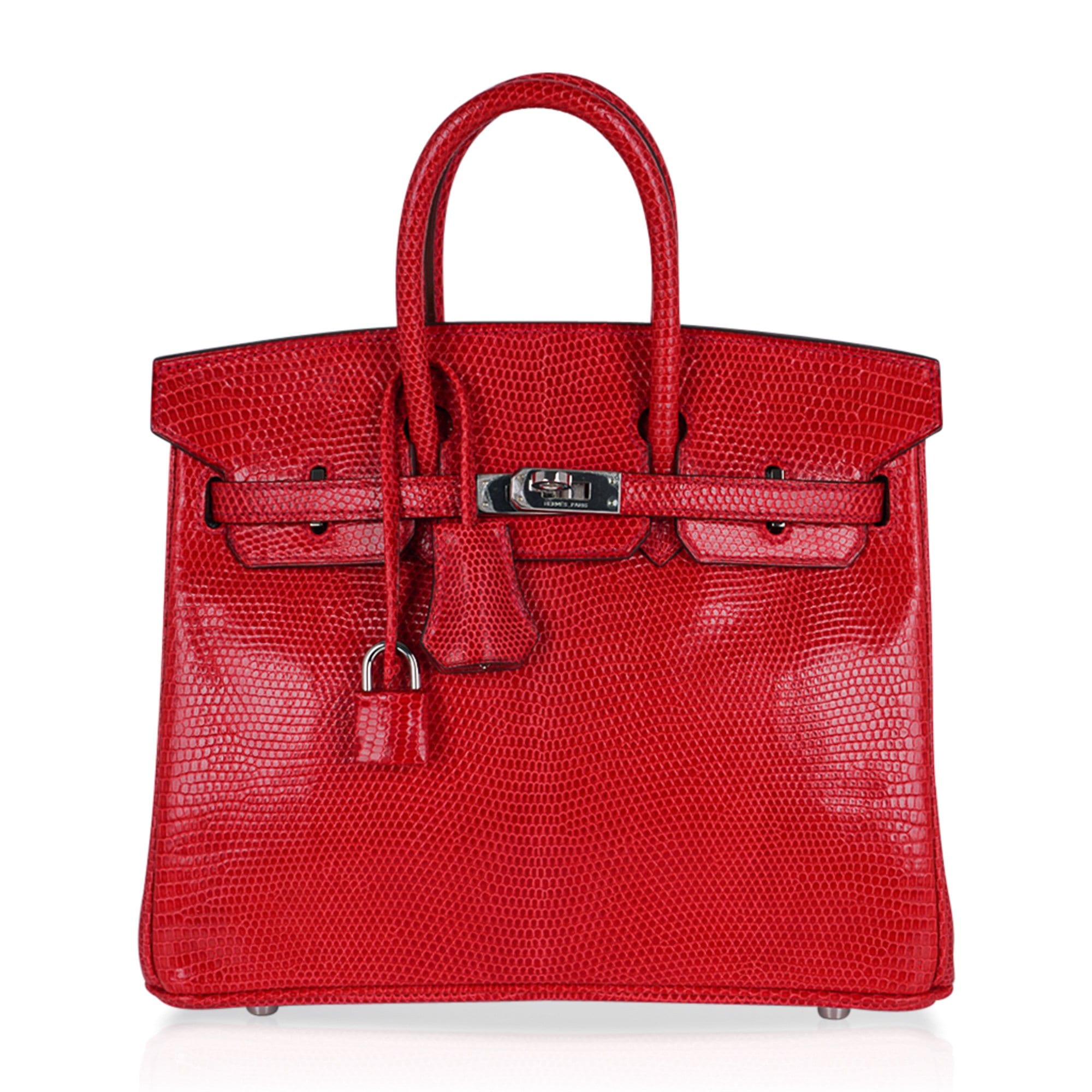 Hermès Birkin 25 Rouge Exotic Lizard with Palladium Hardware – Limited Edition Hermes Limited Edition Birkin 25 Bag Rouge Exotic Lizard with Palladium Hardware