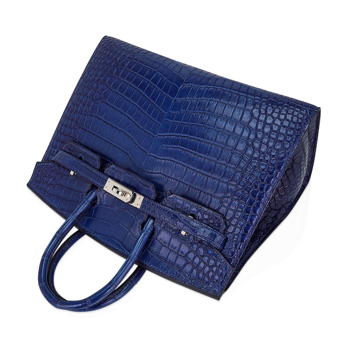 Hermès Birkin 25 Sellier Indigo Aizome Porosus Crocodile with Palladium Hardware – Limited Edition Hermes Limited Edition Birkin 25 Bag Sellier Indigo Aizome Porosus Crocodile with Palladium Hardware - View 6