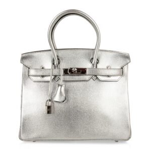 Hermes Limited Edition Birkin 30 Bag Silver Metallic Chevre Leather with Palladium Hardware