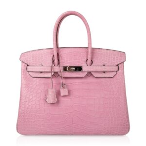 Hermes Limited Edition Birkin 35 Bag 5P Pink Matte Alligator with Palladium Hardware