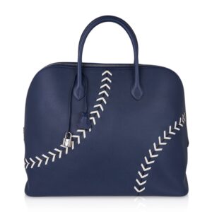 Hermes Limited Edition Bolide 1923 Baseball 45 Bag Bleu de Malte with Palladium Hardware