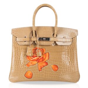 Hermes Limited Edition HSS Birkin 35 Bag Poussiere La Rosee Porosus Crocodile with Palladium Hardware