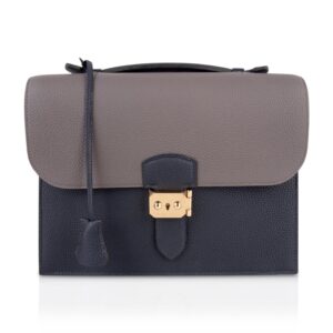 Hermès Limited Edition HSS Sac à Dépêches 27 Bag Blue Nuit Etain Togo Gold Hardware