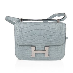 Home Hermes Limited Edition Micro Constance Bag Ciel Matte Alligator with Palladium Hardware