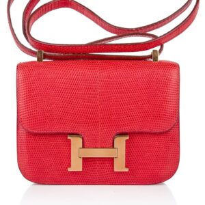 Home Hermes Vintage Limited Edition Micro Constance Bag Rouge Lizard with Gold Hardware