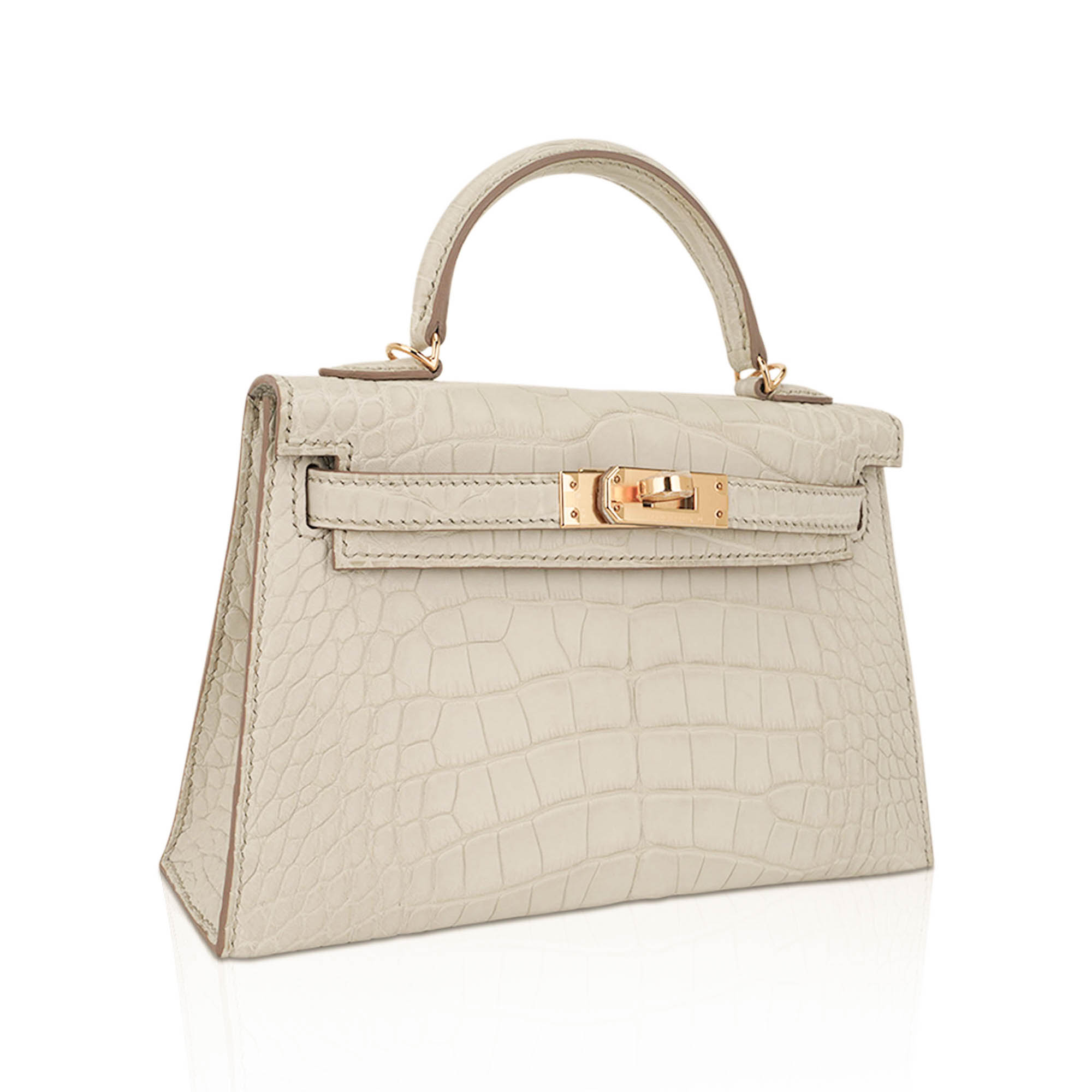 Hermès Mini Kelly 20 Sellier Beton Matte Alligator with Gold Hardware – Limited Edition Hermes Limited Edition Mini Kelly 20 Sellier Beton Matte Alligator Bag with Gold Hardware - View 2